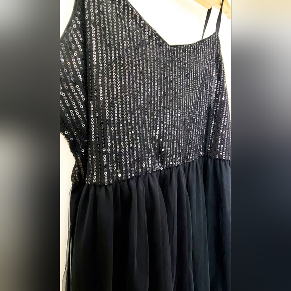 SHEIN Belle Plus Sequin Mesh Overlay Cami Black Mini Dress, Size 1x, Rep Era - Picture 3 of 9